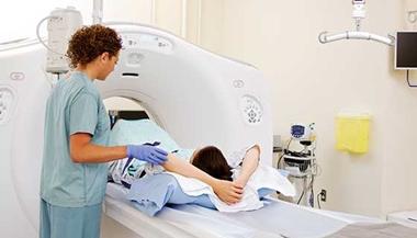 Patient in a CT scan machine