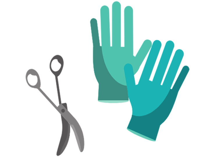 surgical gloves and scissors icon